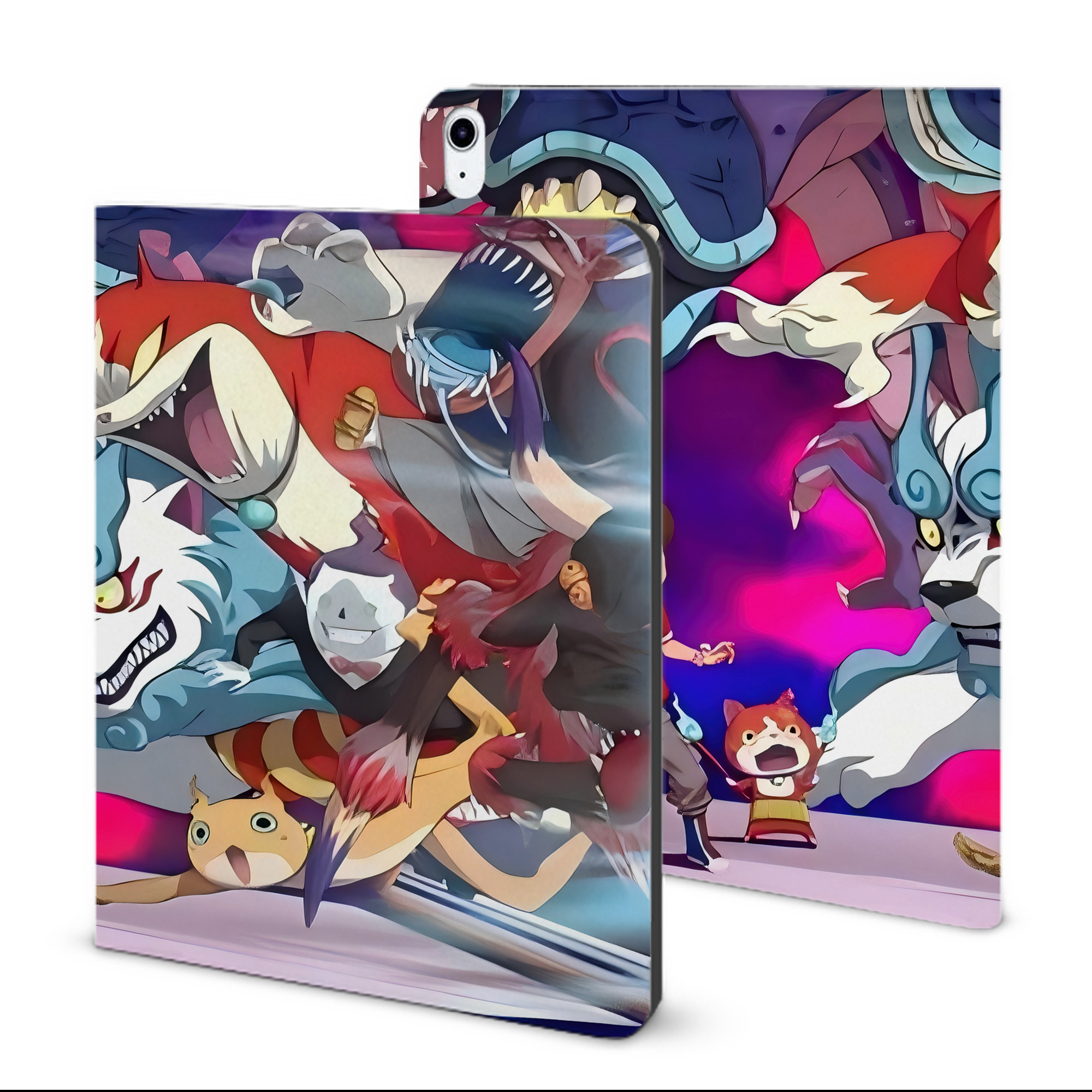 （画像用） 妖怪ウォッチ Yo-kai Watch IPad ケース ブック型 PUレザー TPU 耐衝撃 軽量 薄型 ペン収納なし 全面保護 IPad 各モデル対応